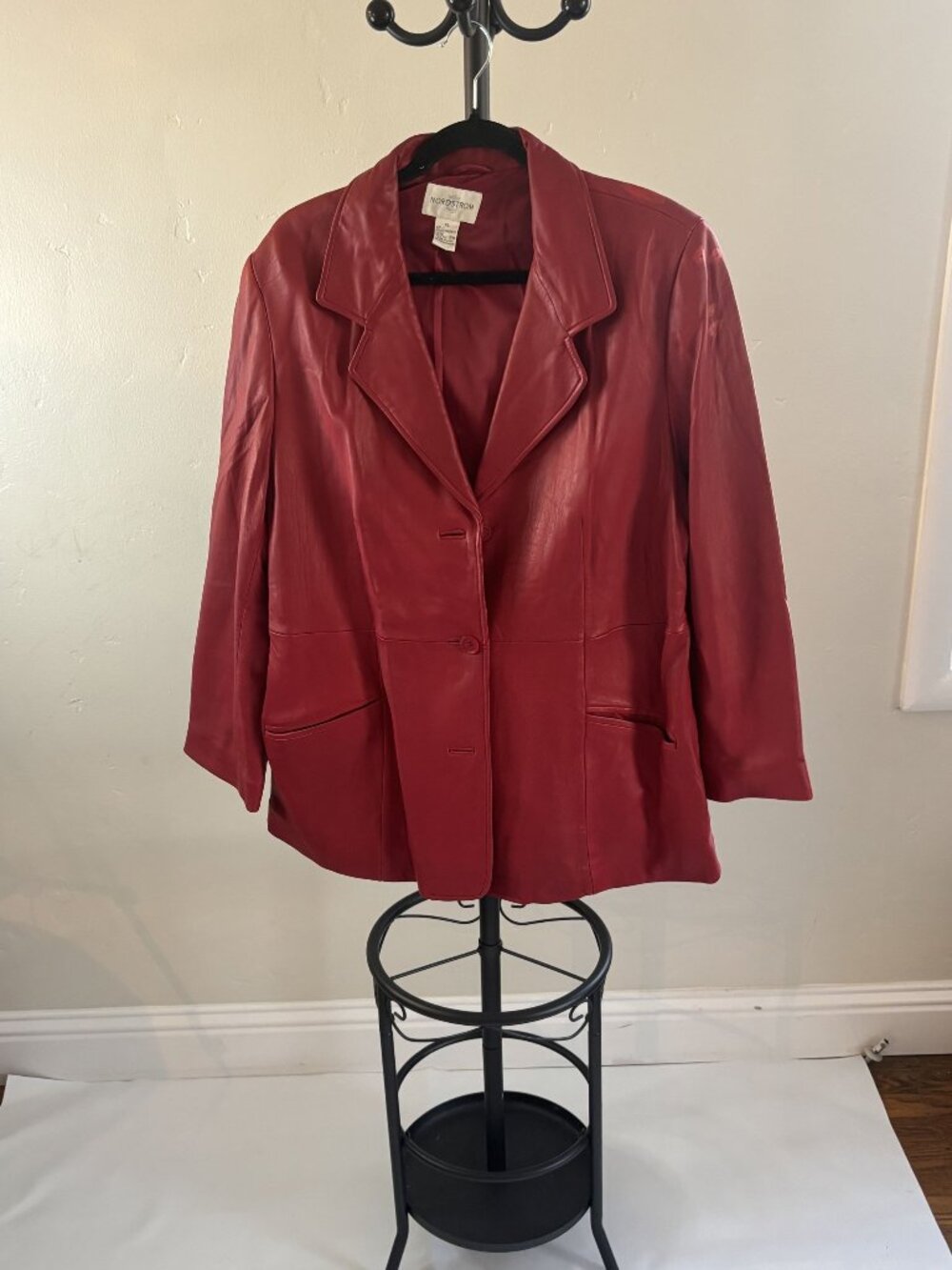 Nordstrom Womens XL Red Genuine Lambskin Leather Blazer Jacket